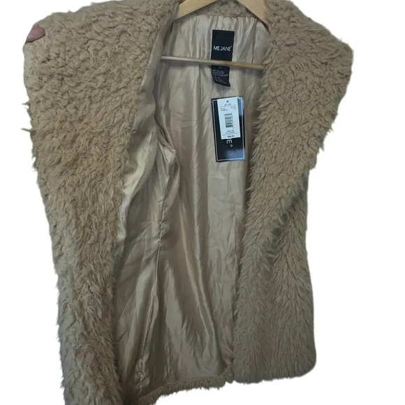 New Me Jane Faux Fur Sherpa Long Boho Shawl Collar Vest Tan Women's XS - Picture 3 of 8